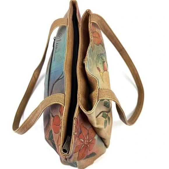 Anna By Anuschka Handbag Hand Painted Toucan Bird Floral Berries Boho - Picture 6 of 16